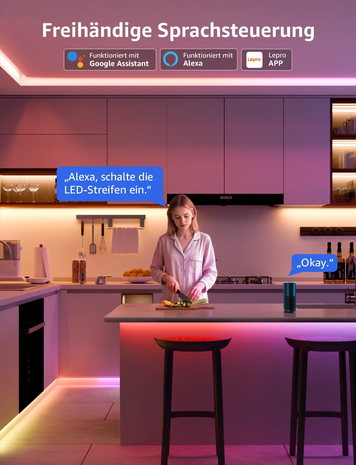 Lepro AI LED Streifen S2, 5M RGBCW LED Strip mit echtem Wei?licht, MagicColor RGBIC, Personalisierter KI-Lichtdesigner, Musik-Sync, Kompatibel mit Alexa & Google Assistant f¨¹r Gaming & Ambiente