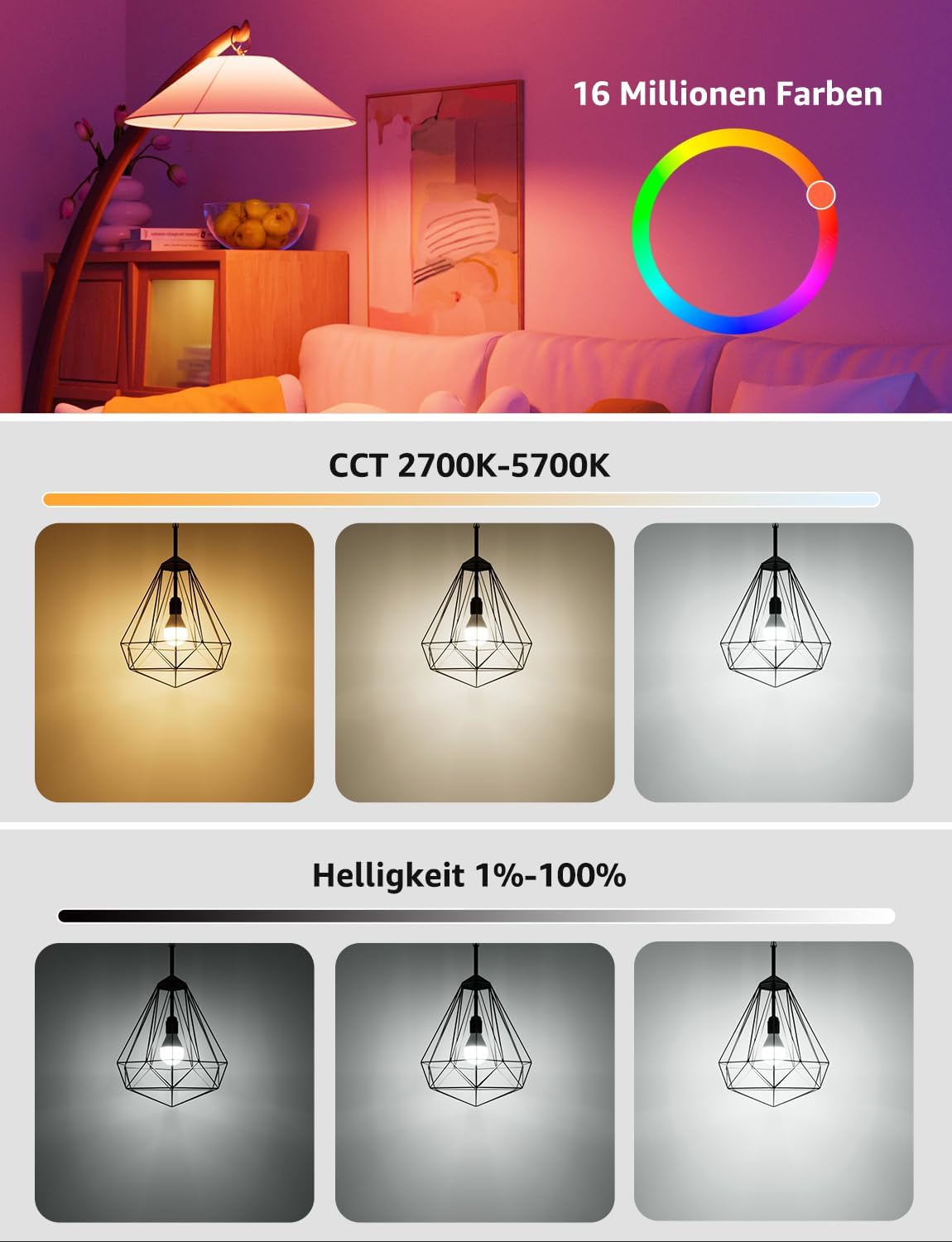 Lepro AI Smart Glühbirne BP1, G45 E14 LED Lampe Dimmbar 4.9W 470LM RGB+CCT, Personalisierter KI-Lichtdesigner mit Sprachsteuerung/Musik Sync, Kompatibel mit Alexa/Google, WiFi & Bluetooth, 4 Stück