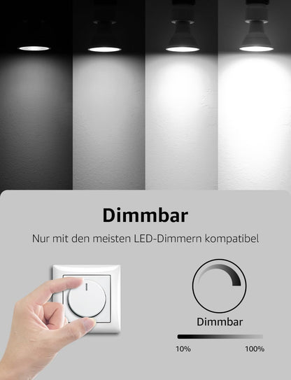 Lepro GU10 LED Lampe 4,5W Dimmbar Kaltwei?, 6500K, 345 Lumen, 38¡ã Spot, CRI>80, Energiesparend >91%, LED Reflektorlampe, Dimmbare GU10 Leuchtmittel f¨¹r K¨¹che, Wohnzimmer, 10er Pack