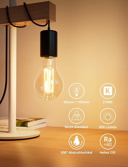 Lepro Energieklasse A E27 LED Warmweiss, 3.8W 806 Lumen Glühbirne E27, Nicht Dimmbar, A60 Led Birne, 2700 Kelvin Warmweiß, 300° Abstrahlwinkel Energiesparlampe, ersetzt 60W Leuchtmittel, 2 Stück