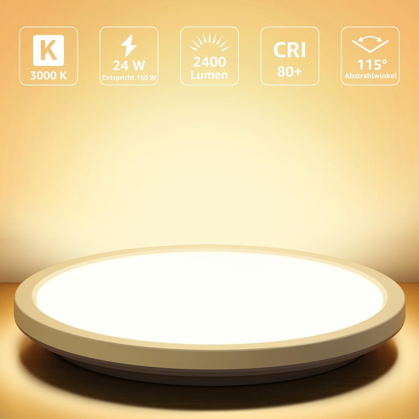 Lepro Deckenlampe 24W, IP44 Wasserfest Deckenleuchte，3000K 2400LM Badezimmer Lampe, Warmweiß Deckenleuchte Badezimmer, ideal Badezimmerlampe Decke für Bad Schlafzimmer Wohnzimmer, Ø29.3cm, 2 Stücke
