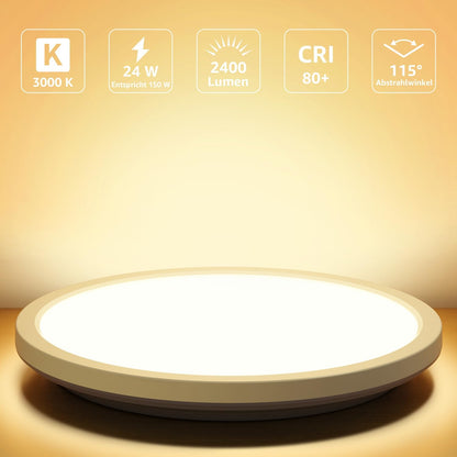 Lepro Deckenlampe 24W, IP44 Wasserfest Deckenleuchte，3000K 2400LM Badezimmer Lampe, Warmweiß Deckenleuchte Badezimmer, ideal Badezimmerlampe Decke für Bad Schlafzimmer Wohnzimmer, Ø29.3cm, 2 Stücke