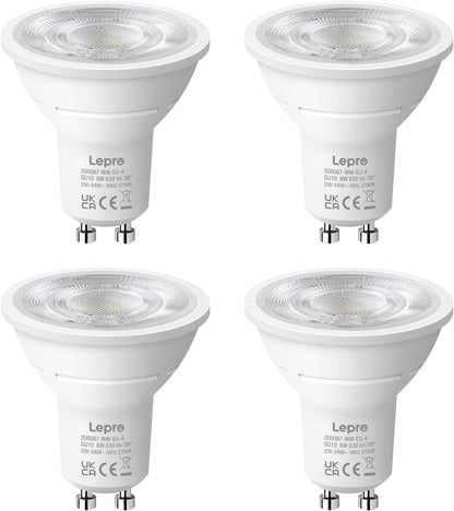 Lepro GU10 LED Warmweiss 6W Lampe, 2700K Warmweiß, 630 Lumen, 38° Abstrahlwinkel, Nicht dimmbar Reflektorlampe, Energiesparendes GU10 LED Leuchtmittel für Wohnzimmer, Küche, Schlafzimmer,4 Stück