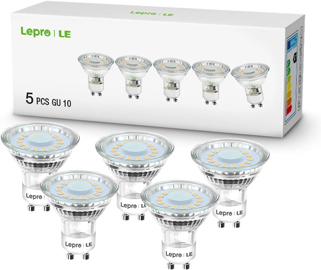 Lepro GU10 LED Lampe, 4W 325 Lumen LED Leuchtmittel, 5000 Kelvin Tageslichtweiß, 110 Grad Abstrahlwinkel Reflektorlampe, 5 Stück