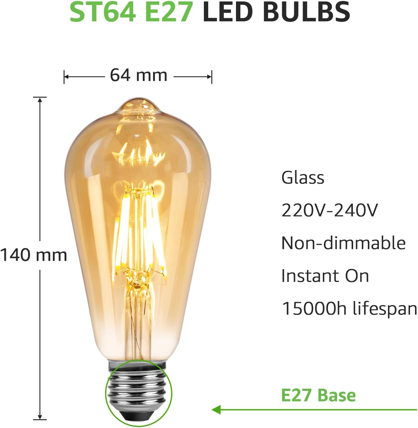 Lepro E27 LED Vintage Glühbirne, 4.8Watt 470 Lumen Birne, Ersetzt 40W ST64 Retro Lampe, 2500Kelvin Warmweiß E27 Retro Beleuchtung, 360° Led Filament, 6er Stück