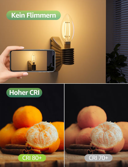 Lepro Energieklasse A E14 LED warmweiss Lampe 2.2W 470 Lumen C35 2700K Warmwei? LED Gl¨¹hbirne, entspricht 40W Gl¨¹hlampe, 300¡ã Abstrahlwinkel Nicht Dimmbar Energiesparlampe, 2er-Pack