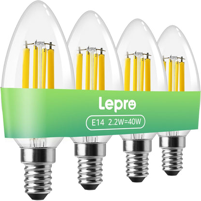 Lepro Energieklasse A E14 LED warmweiss Lampe 2.2W 470 Lumen C35 2700K Warmwei? LED Gl¨¹hbirne, entspricht 40W Gl¨¹hlampe, 300¡ã Abstrahlwinkel Nicht Dimmbar Energiesparlampe, 4er-Pack