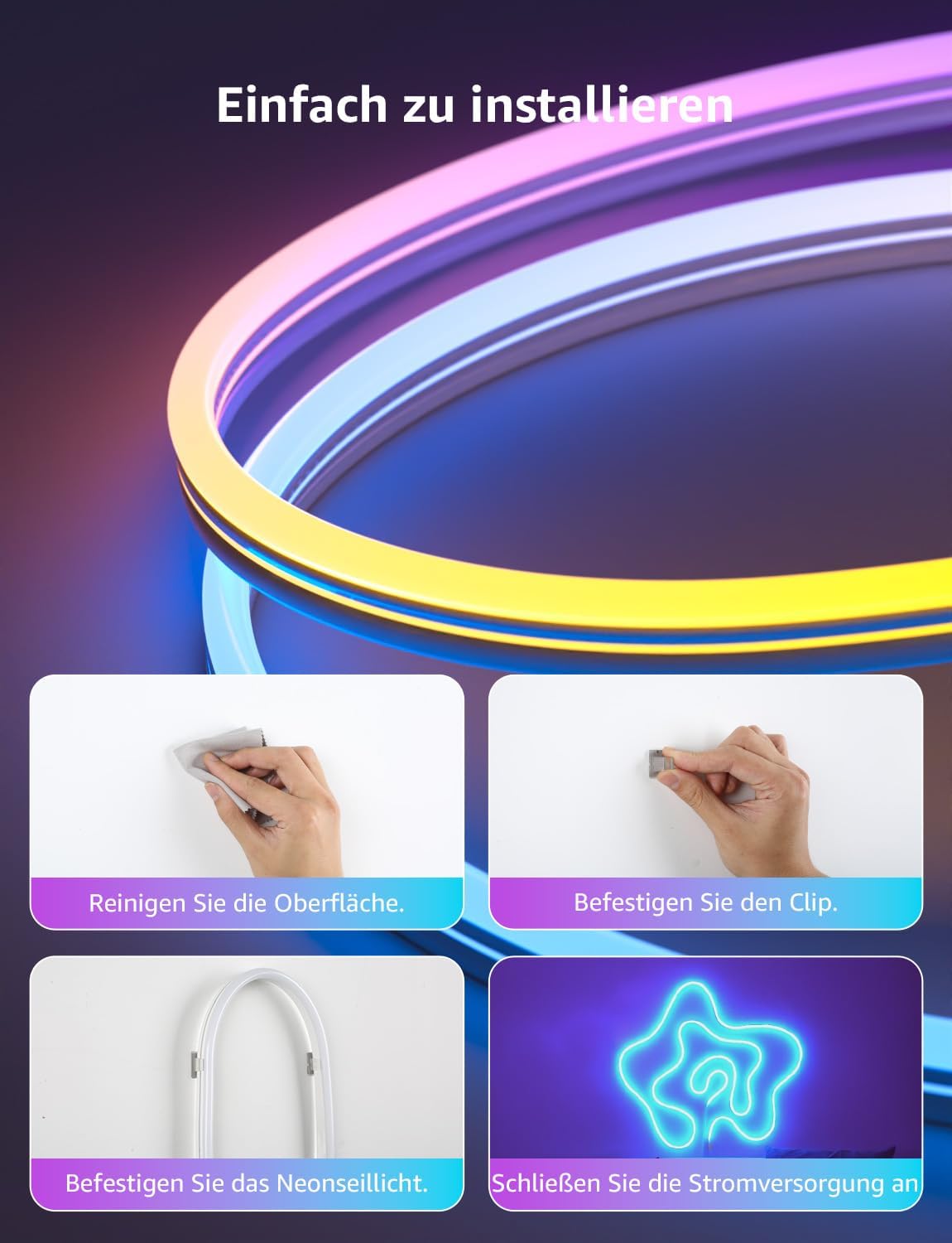 Lepro Neon AI LED Strip 3m, RGB LED Streifen mit App-, Musik- und Sprachsteuerung, kompatibel mit Alexa & Google Assistant, für Wohnzimmer, Gaming, Party, Wanddeko, Personalisierter KI-Lichtdesigner