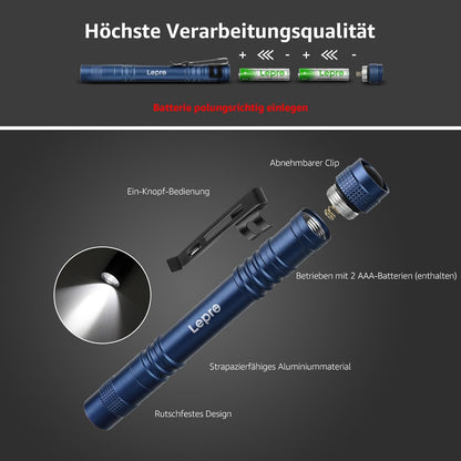 Lepro Taschenlampe, Mini LED Taschenlampe, IPX4 Wasserdicht Stiftlampe, 3 Modi Handheld Taschenlampe Klein, Stift Lampe perfekt f¨¹r Inspektion, Arbeit, Reparatur (Blau)
