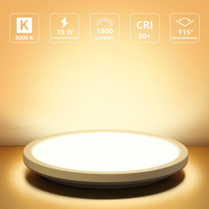 Lepro Deckenlampe 18W, IP44 Wasserfest Deckenleuchte，3000K 1800LM Badezimmer Lampe, Warmweiß Deckenleuchte Badezimmer, ideal Badezimmerlampe Decke für Bad Schlafzimmer Flur Küche Wohnzimmer, Ø22cm