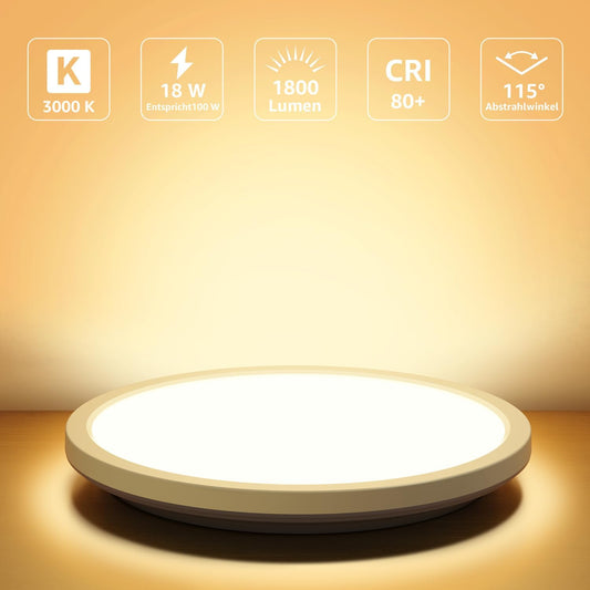 Lepro Deckenlampe 18W, IP44 Wasserfest Deckenleuchte，3000K 1800LM Badezimmer Lampe, Warmweiß Deckenleuchte Badezimmer, ideal Badezimmerlampe Decke für Bad Schlafzimmer Flur Küche Wohnzimmer, Ø22cm