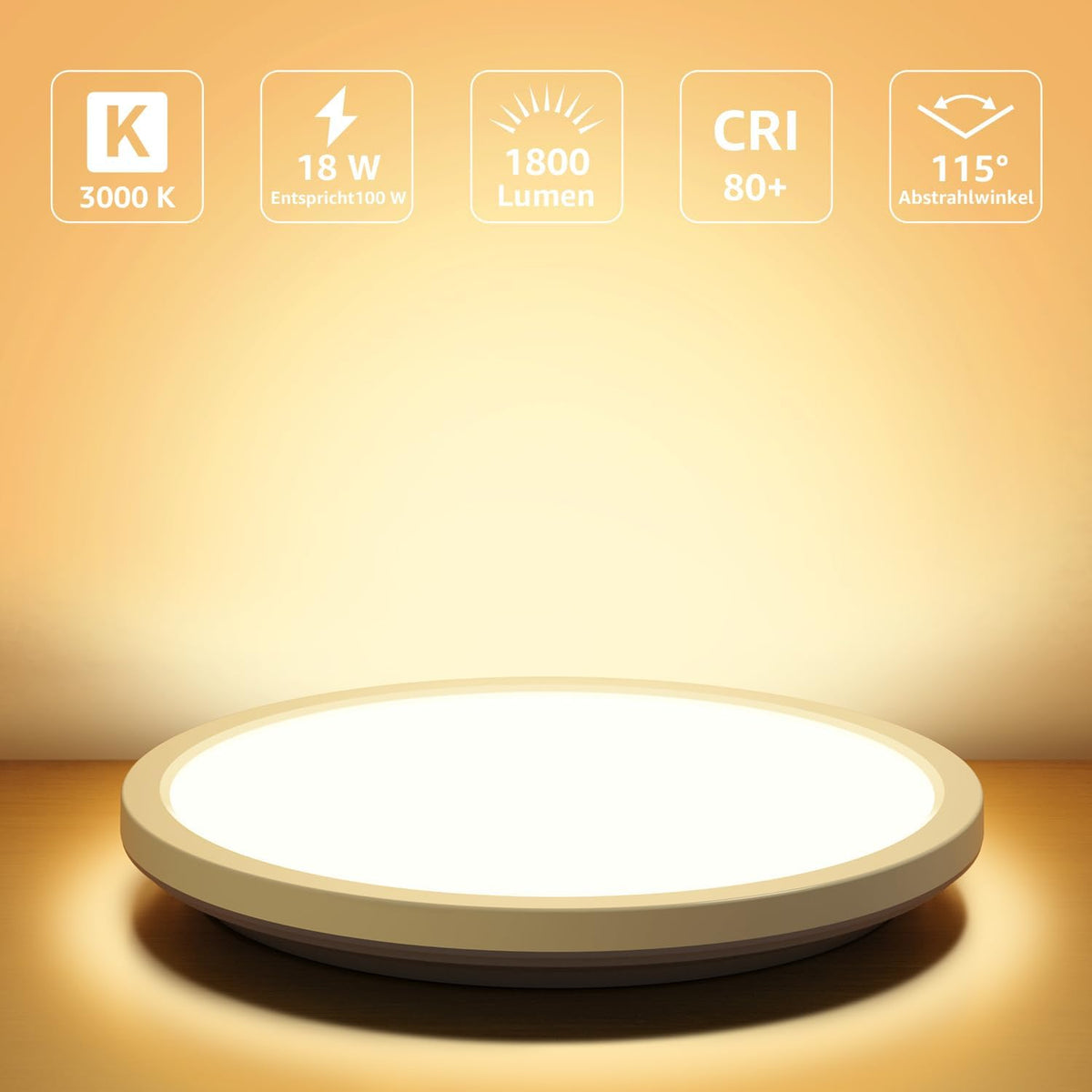 Lepro Deckenlampe 18W, IP44 Wasserfest Deckenleuchte，3000K 1800LM Badezimmer Lampe, Warmweiß Deckenleuchte Badezimmer, ideal Badezimmerlampe Decke für Bad Schlafzimmer Flur Wohnzimmer, Ø22cm, 2 Stücke