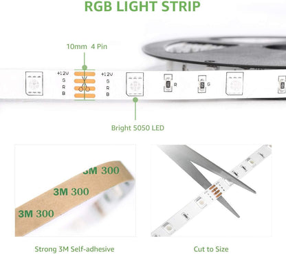 LE 5M RGB LED Strip Set, 5050 SMD LED Streifen, 12V, Selbstklebend LED Strips, Flexibel LED Band, LED Leiste, LED Lichtband IP20, Netzteil und Controller enthalten
