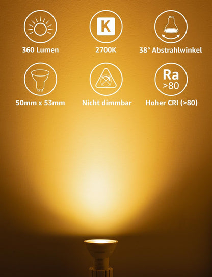 Lepro GU10 LED Warmweiss 2W Lampe, 2700K Warmweiß, 360 Lumen, 38° Abstrahlwinkel, Nicht dimmbar Reflektorlampe, Energiesparendes GU10 LED Leuchtmittel für Wohnzimmer, Küche, Schlafzimmer,2 Stück