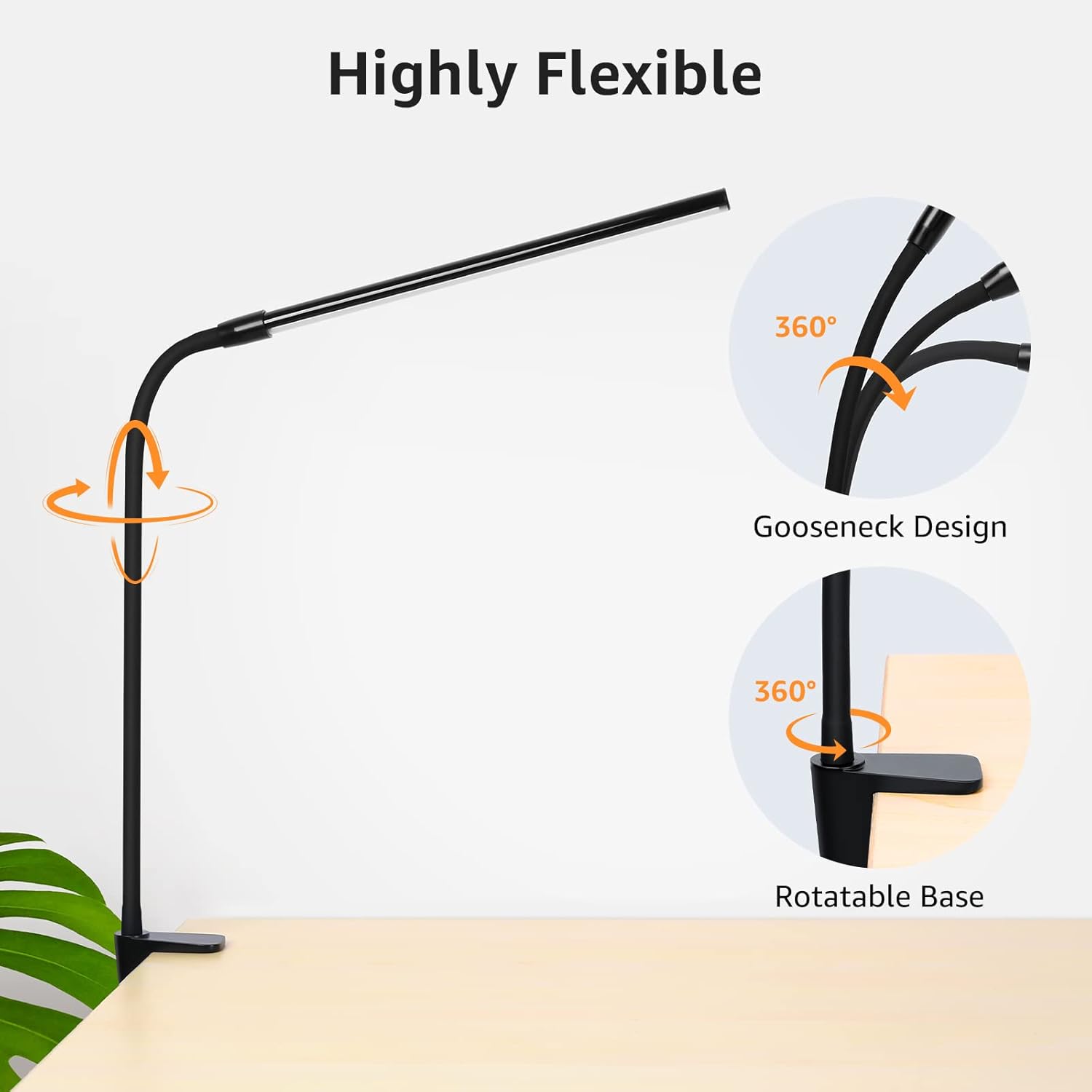 Lepro LED Schreibtischlampe Klemmbar, Tischlampe Architektenlampe mit Schwenkarm, Augenschutz Klemmleuchte USB, 3 Farben & 10 Helligkeitsstufen Dimmbar Tischleuchte für Büro, Schwarz