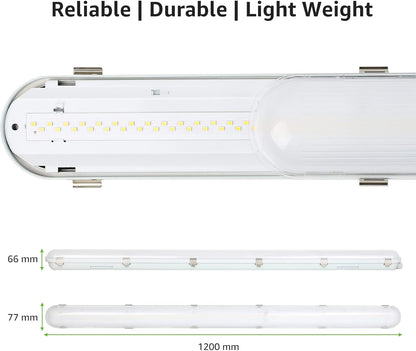 4x 120 cm LED Feuchtraumleuchten, 36W, 5400lm, 4000K Neutralweiß, IP65, Wasserfest für Keller, Werkstatt, Garage, Innen- & Außenbereich