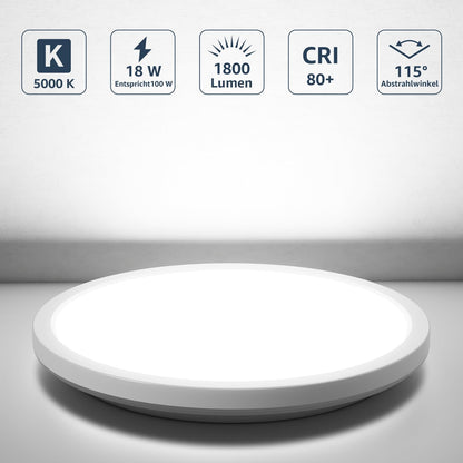 Lepro Deckenlampe 18W, IP44 Wasserfest Deckenleuchte，5000K 1800LM Badezimmer Lampe, Kaltweiß Deckenleuchte Badezimmer, ideal Badezimmerlampe Decke für Bad Schlafzimmer Flur Wohnzimmer, Ø22cm, 4 Stücke