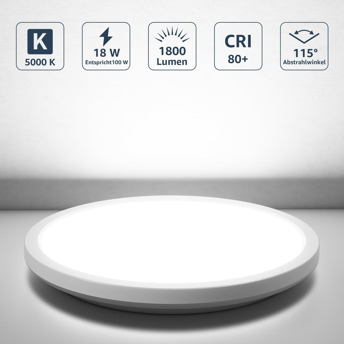 Lepro Deckenlampe 18W, IP44 Wasserfest Deckenleuchte，5000K 1800LM Badezimmer Lampe, Kaltweiß Deckenleuchte Badezimmer, ideal Badezimmerlampe Decke für Bad Schlafzimmer Flur Wohnzimmer, Ø22cm, 2 Stücke