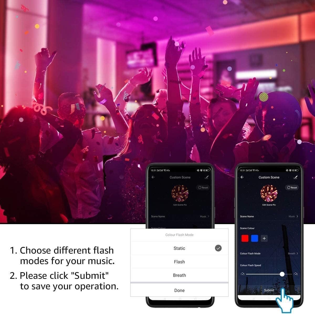 LE LED Strip 5M Alexa, RGB 150 LEDs, Smart WIFI LED Streifen Musiksteuerung, Wlan LED Band, Superhell 5050 Selbstklebend Lichtband, Lichterkette mit Fernbedienung, Kompatibel mit Alexa,App,Google Home