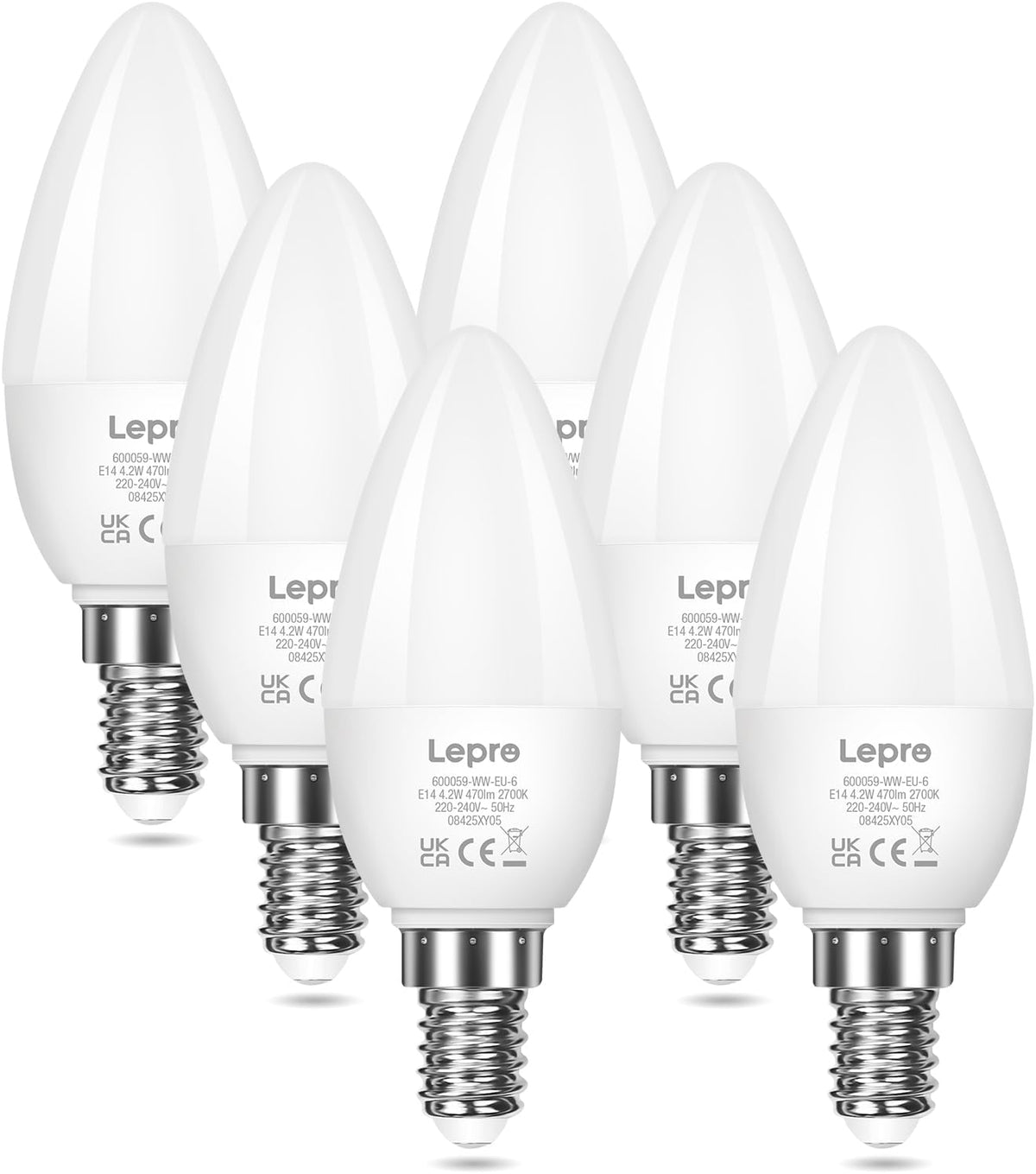 Lepro E14 LED, E14 LED Warmweiss, LED E14 4.9W, Glühbirne E14 470 Lumen, 6er-Pack, ersetzt 40W Birne, C37 2700K Warmweiß Glühlampe E14, 200° Leuchtmittel E14, Kerzenleuchten