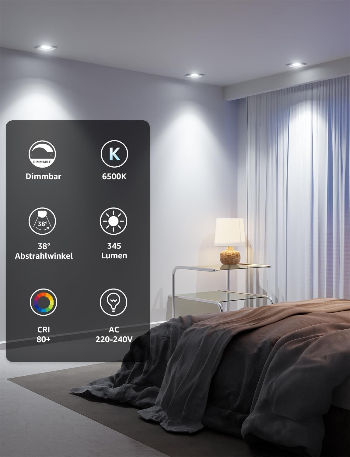 Lepro GU10 LED Lampe 4,5W Dimmbar Kaltwei?, 6500K, 345 Lumen, 38¡ã Spot, CRI>80, Energiesparend >91%, LED Reflektorlampe, Dimmbare GU10 Leuchtmittel f¨¹r K¨¹che, Wohnzimmer, 10er Pack