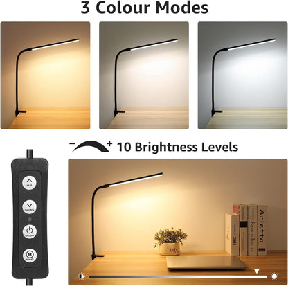 Lepro LED Schreibtischlampe Klemmbar, Tischlampe Architektenlampe mit Schwenkarm, Augenschutz Klemmleuchte USB, 3 Farben & 10 Helligkeitsstufen Dimmbar Tischleuchte für Büro, Schwarz