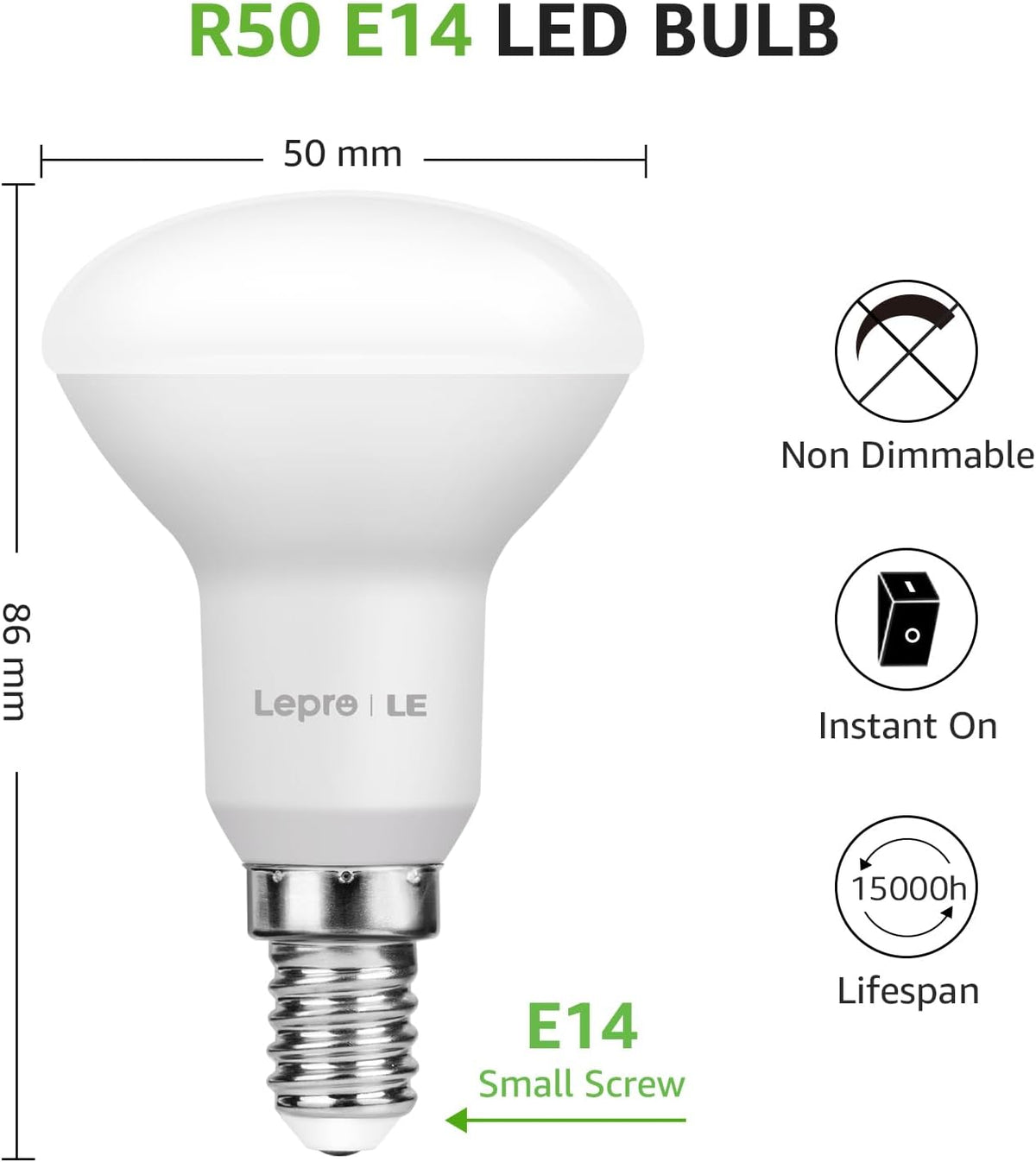Lepro E14 LED Lampe, 4.9W 470 Lumen Glühbirne, entspricht 40W Glühlampe, 2700 Kelvin Warmweiß e14 led strahler, Reflektorlampe R50 120° Abstrahlwinkel Energiesparlampe, 5 Stück