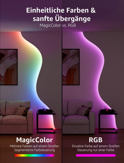 Lepro AI LED Streifen S2, 10M RGBCW LED Strip mit echtem Wei?licht, MagicColor RGBIC, Personalisierter KI-Lichtdesigner, Musik-Sync, Kompatibel mit Alexa & Google Assistant f¨¹r Gaming & Ambiente