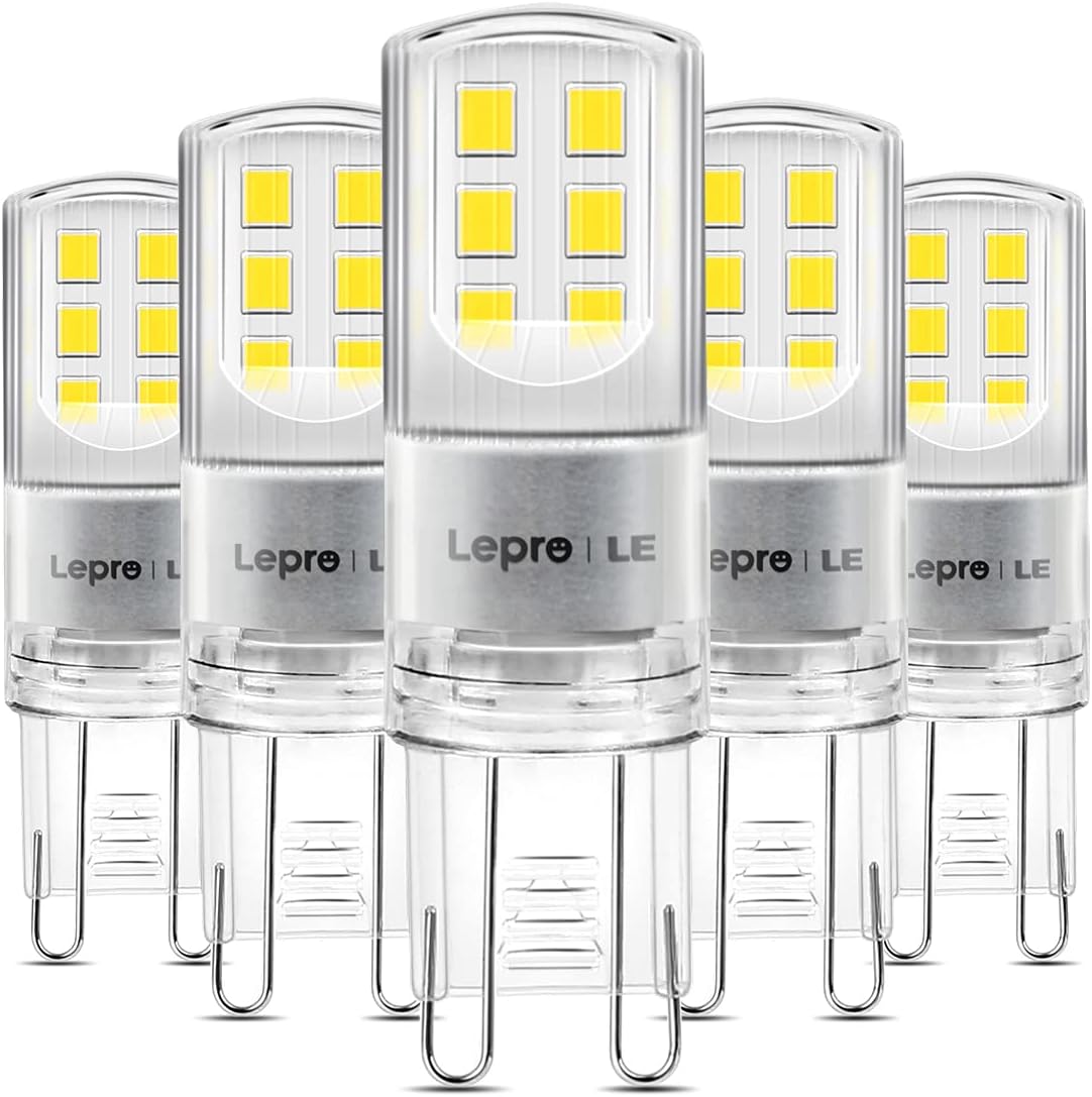 Lepro 2.6W G9 LED Lampe 320 Lumen, Kein Flackern, 6000k kaltweiß G9 LED Leuchtmittel Ersatz 30W G9 Halogenlampe, 300° Abstrahlwinkel, nicht dimmbar 5er Pack