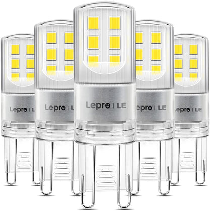 Lepro 2.6W G9 LED Lampe 320 Lumen, Kein Flackern, 6000k kaltweiß G9 LED Leuchtmittel Ersatz 30W G9 Halogenlampe, 300° Abstrahlwinkel, nicht dimmbar 5er Pack