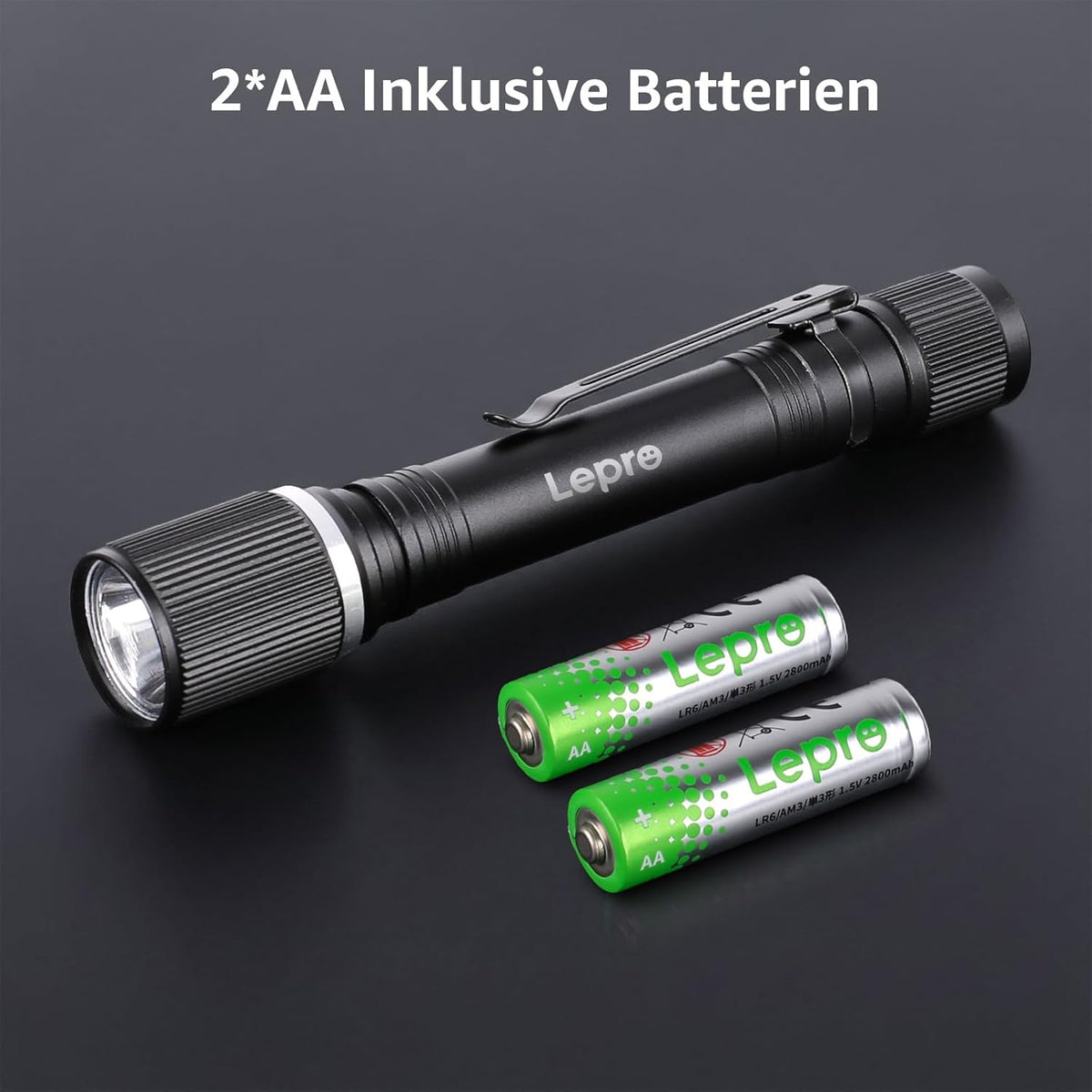 Lepro LED Taschenlampe Klein, Helle Stiftlampe mit Clip, 3 Modi Handlampe, IPX4 Wasserdicht, Robustes Aluminiumgeh?use f¨¹r Camping, Werkstatt, Wandern & Notf?lle, 4x AA Batterien Inklusive (2er-Pack)