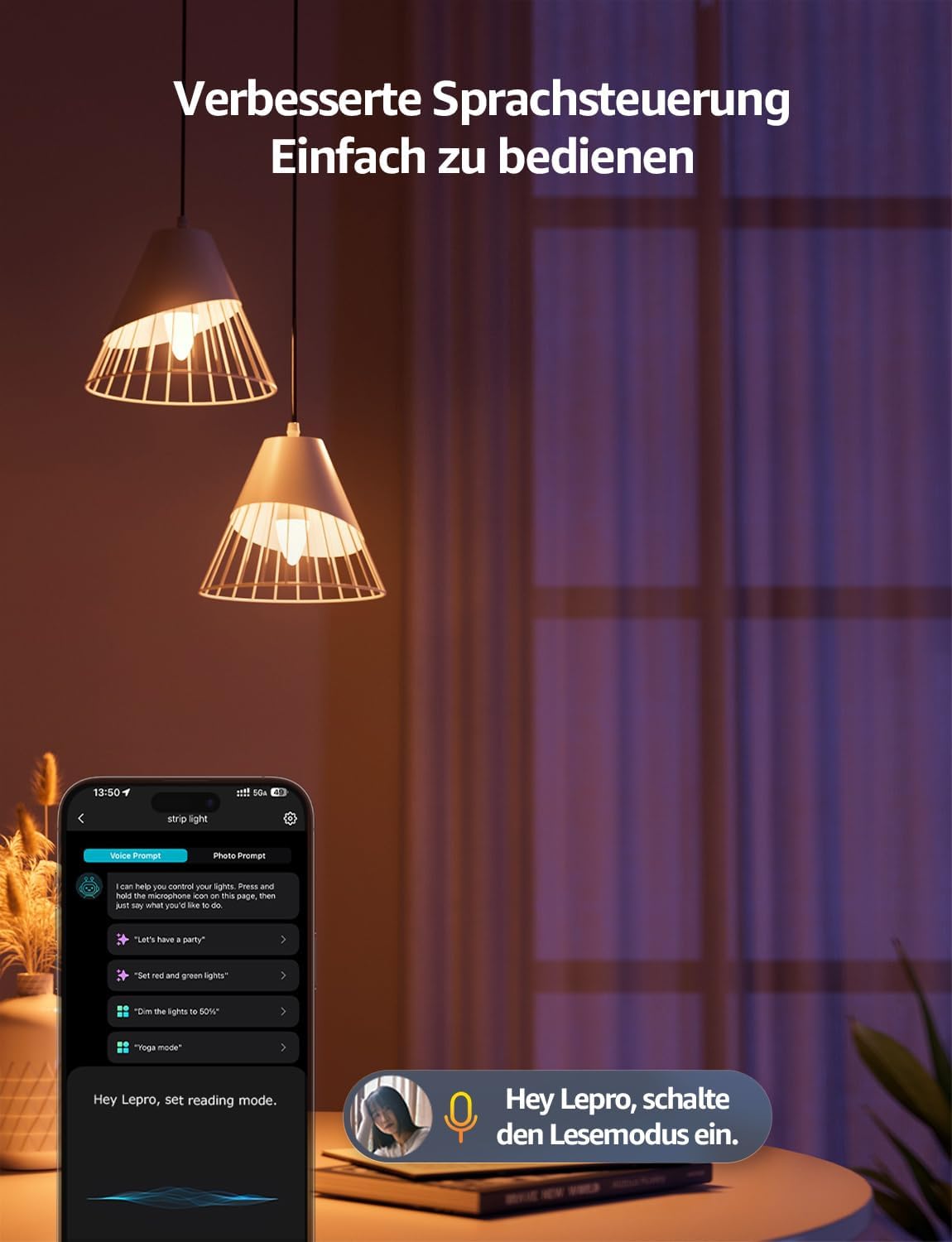 Lepro AI Smart Glühbirne BC1, E14 Smart LED Lampe 4.9W 470LM Dimmbar, Großes Sprachmodell LLM, Farbwechsel mit Musik Sync/Eingebautes Spracherkennung, Bluetooth Sofortige Kopplung, 2 Stück