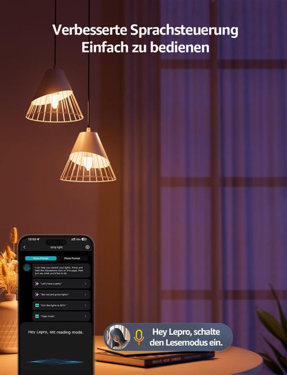 Lepro AI Smart Glühbirne BC1, E14 Smart LED Lampe 4.9W 470LM Dimmbar, Großes Sprachmodell LLM, Farbwechsel mit Musik Sync/Eingebautes Spracherkennung, Bluetooth Sofortige Kopplung, 2 Stück