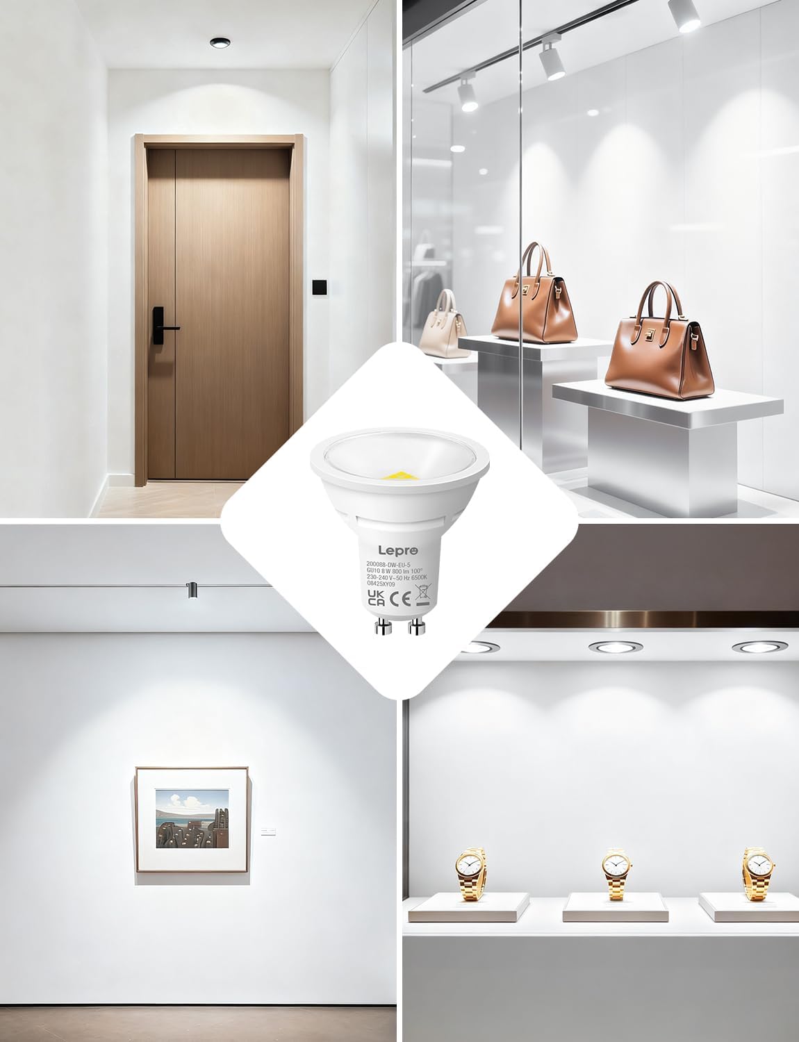 Lepro GU10 LED Kaltwei? 8W Lampe, 800 lm, 6500K Tageslichtwei?, 100¡ã Abstrahlwinkel, Nicht dimmbar, Energiesparendes GU10 LED Leuchtmittel f¨¹r B¨¹ro, Keller, Garage, Flur, Arbeitszimmer, 5 St¨¹ck