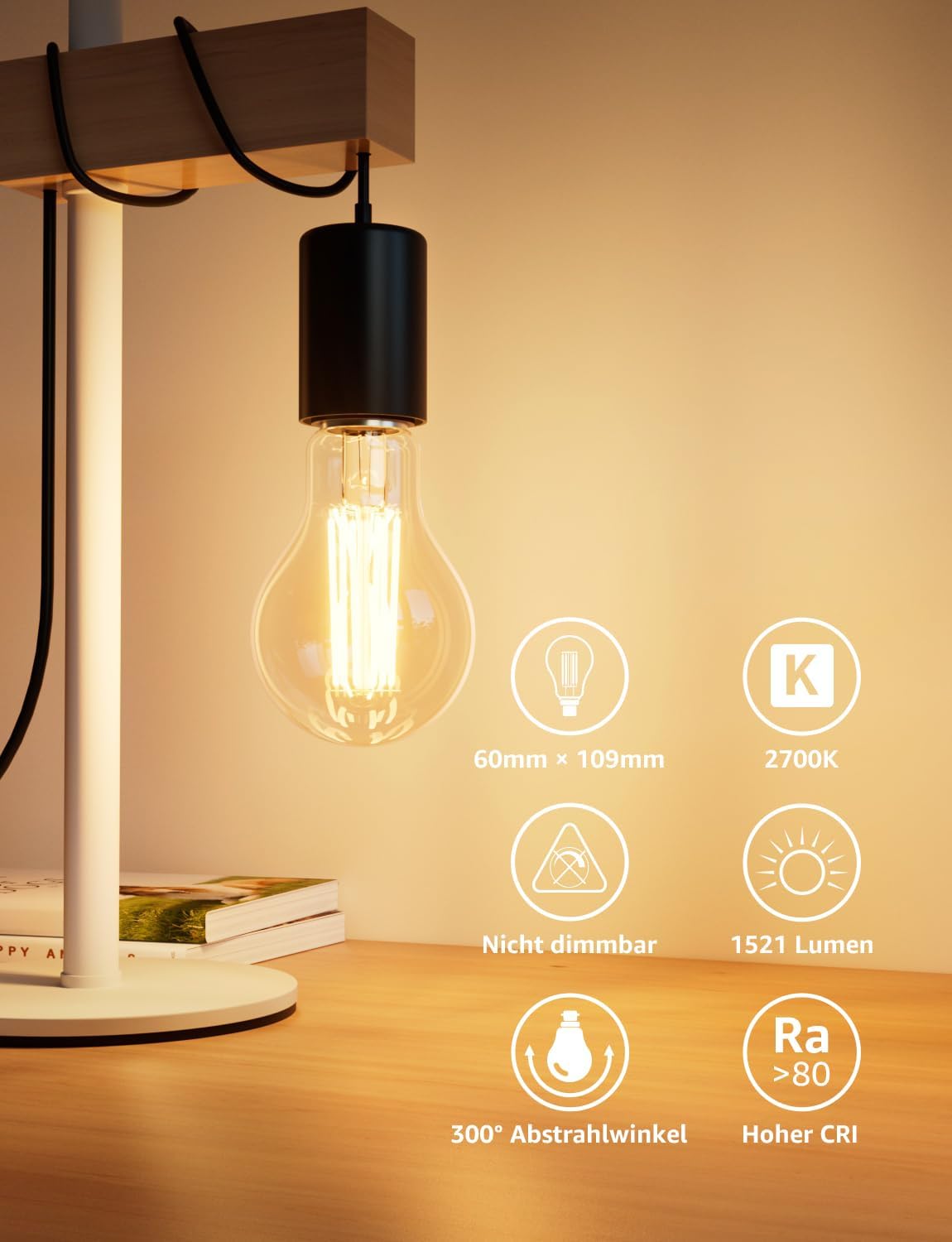 Lepro Energieklasse A E27 LED Warmweiss, 7.2W 1521 Lumen Glühbirne E27, Nicht Dimmbar, A60 Led Birne, 2700 Kelvin Warmweiß, 300° Abstrahlwinkel Energiesparlampe, ersetzt 100W Leuchtmittel, 4 Stück