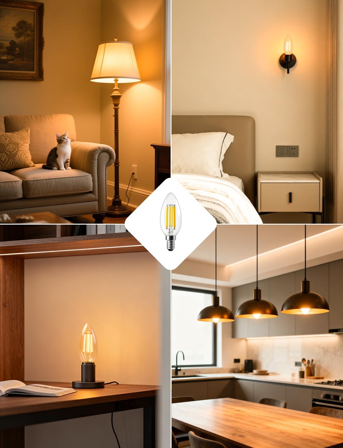 Lepro Energieklasse A E14 LED warmweiss Lampe 2.2W 470 Lumen C35 2700K Warmwei? LED Gl¨¹hbirne, entspricht 40W Gl¨¹hlampe, 300¡ã Abstrahlwinkel Nicht Dimmbar Energiesparlampe, 4er-Pack