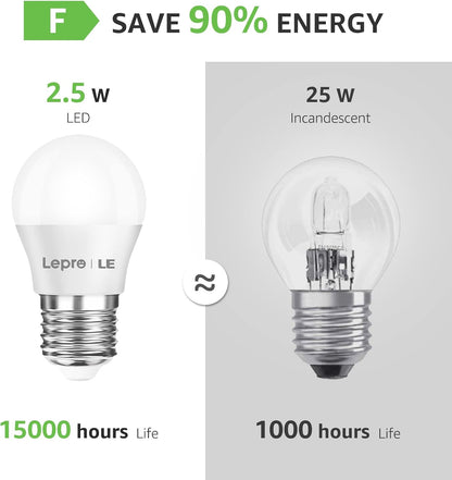 Lepro E27 LED Warmweiss Glühbirne, 2.5 Watt G45 LED Lampe E27, ersetzt 25W Halogenlampe, 250 Lumen Leuchtmittel, 2700 Kelvin Warmweiß, 180° Abstrahlwinkel Energiesparlampe, 5 Stück