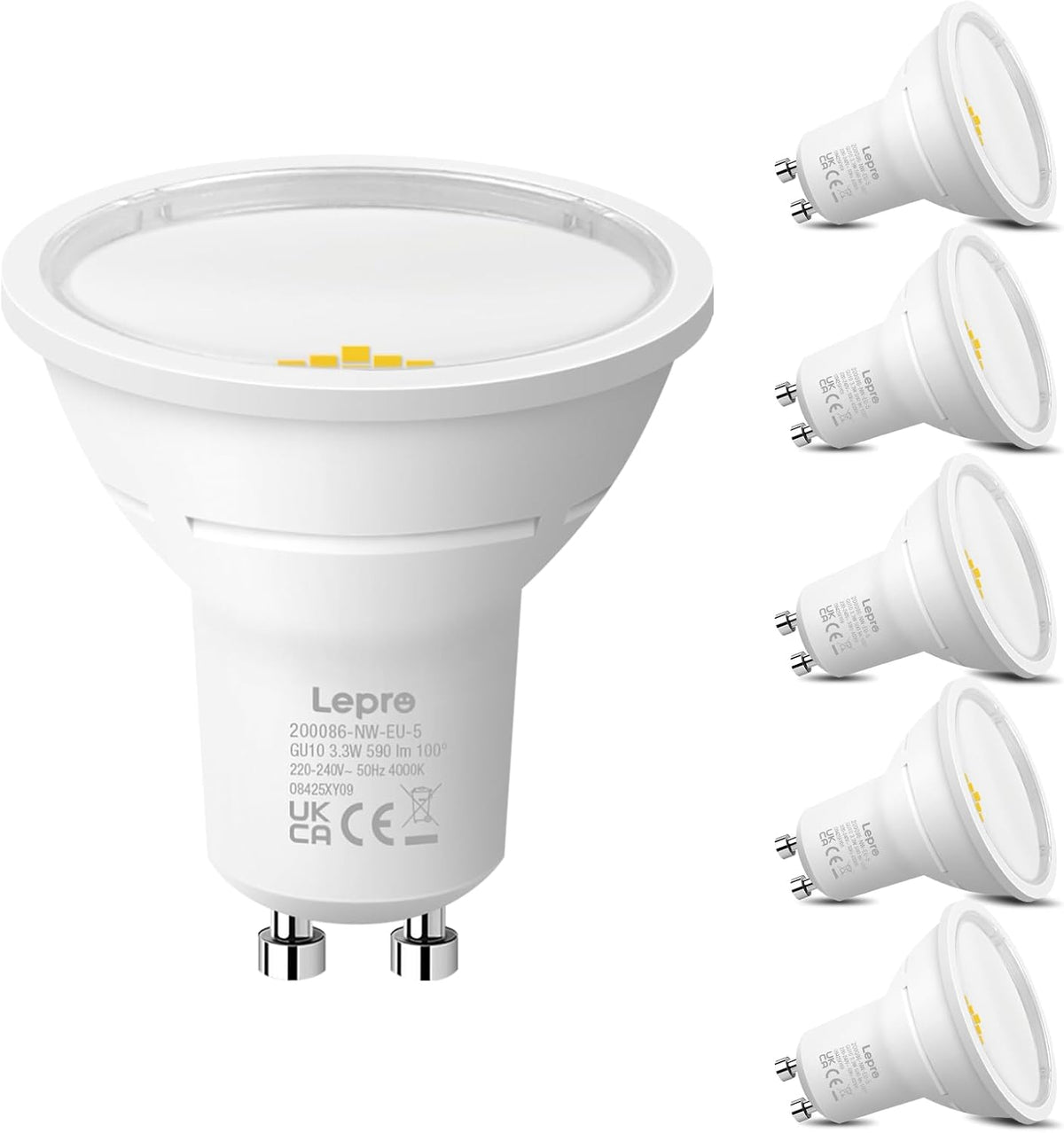 Lepro Energieklasse A GU10 LED Neutralwei? Lampe, 3.3W 4000K 590lm, Nicht Dimmbar Leuchtmittel, Energiesparendes GU 10 LED Spot, 100¡ã Abstrahlwinkel f¨¹r K¨¹che, Badezimmer, Arbeitsfl?che, 5 St¨¹ck
