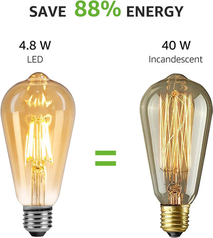 Lepro E27 LED Vintage Glühbirne, 4.8Watt 470 Lumen Birne, Ersetzt 40W ST64 Retro Lampe, 2500Kelvin Warmweiß E27 Retro Beleuchtung, 360° Led Filament, 6er Stück