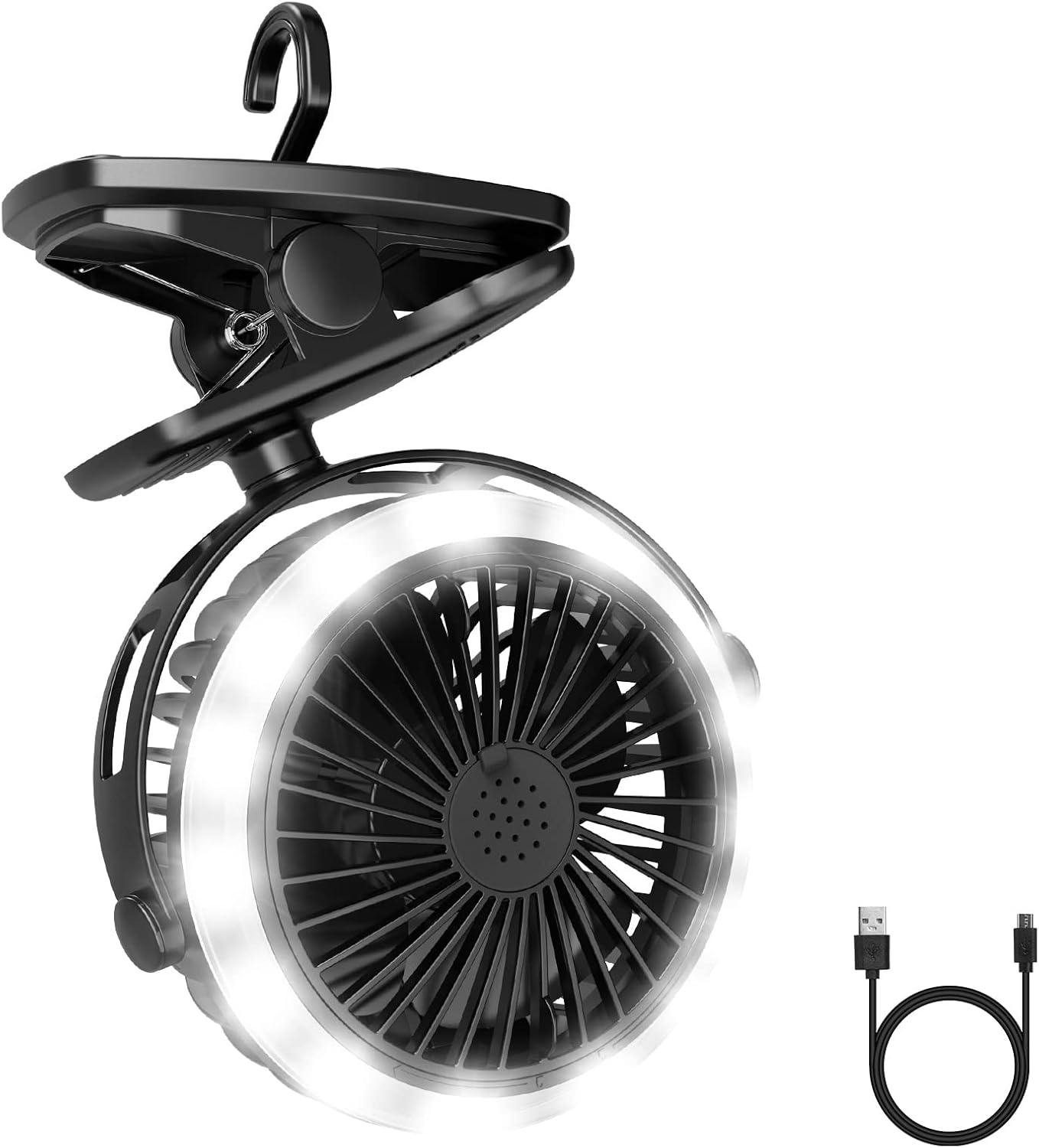 Lepro Camping Ventilator mit Licht, Campinglaterne mit Ventilator, Tragbar USB Ventilator, Zeltventilator mit Aufhängehaken, Wiederaufladbar USB-Ladeeingangslüfter für Outdoor, Camping, Büro, Grill