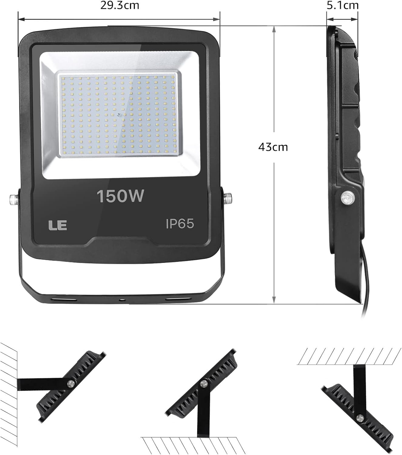 LE LED Strahler Außen, 150W LED Fluter mit Stecker, Superhell 12000LM 5000K Tageslichtweiß Außenstrahler, IP65 Wasserdicht LED Scheinwerfer, Flutlichtstrahler Außenlampe für Garten, Garage