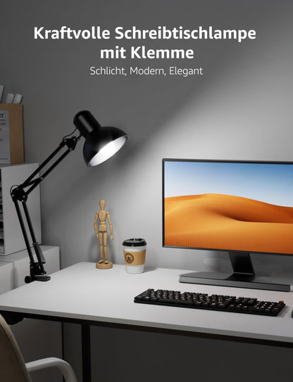 Lepro Schreibtischlampe Retro, Klemmbare Tischlampe E27, LED Büro Leselampe Nachttischlampe Verstellbare, Gelenk-Arm, schwenkbar, Tageslichtlampe Schreibtisch leuchte, HxBxT: 38 x 15 x 27cm, Schwarz