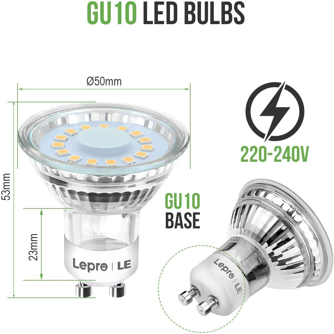 Lepro GU10 LED Lampe, 4W 325 Lumen LED Leuchtmittel, 5000 Kelvin Tageslichtweiß, 110 Grad Abstrahlwinkel Reflektorlampe, 5 Stück