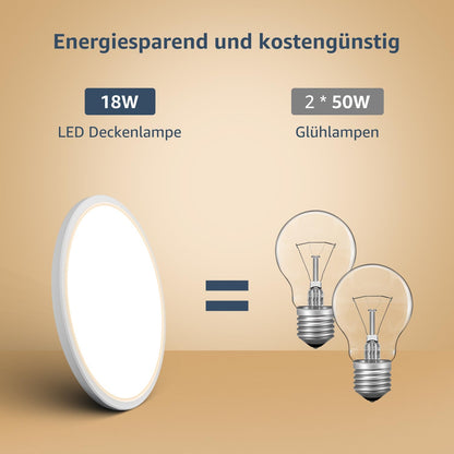 Lepro Deckenlampe 18W, IP44 Wasserfest Deckenleuchte，3000K 1800LM Badezimmer Lampe, Warmweiß Deckenleuchte Badezimmer, ideal Badezimmerlampe Decke für Bad Schlafzimmer Flur Küche Wohnzimmer, Ø22cm