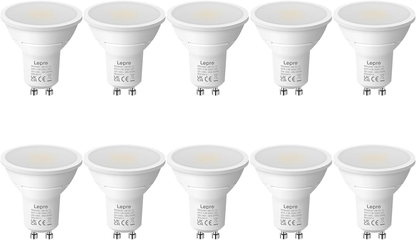 Lepro GU10 LED Kaltwei? Lampe 4.5W, 6500K, 345 Lumen, Ersetzt 50W Lampen, Nicht Dimmbar, 100¡ã Abstrahlwinkel, LED GU10 Kalweiss Reflektor Leuchtmittel, 10er Pack