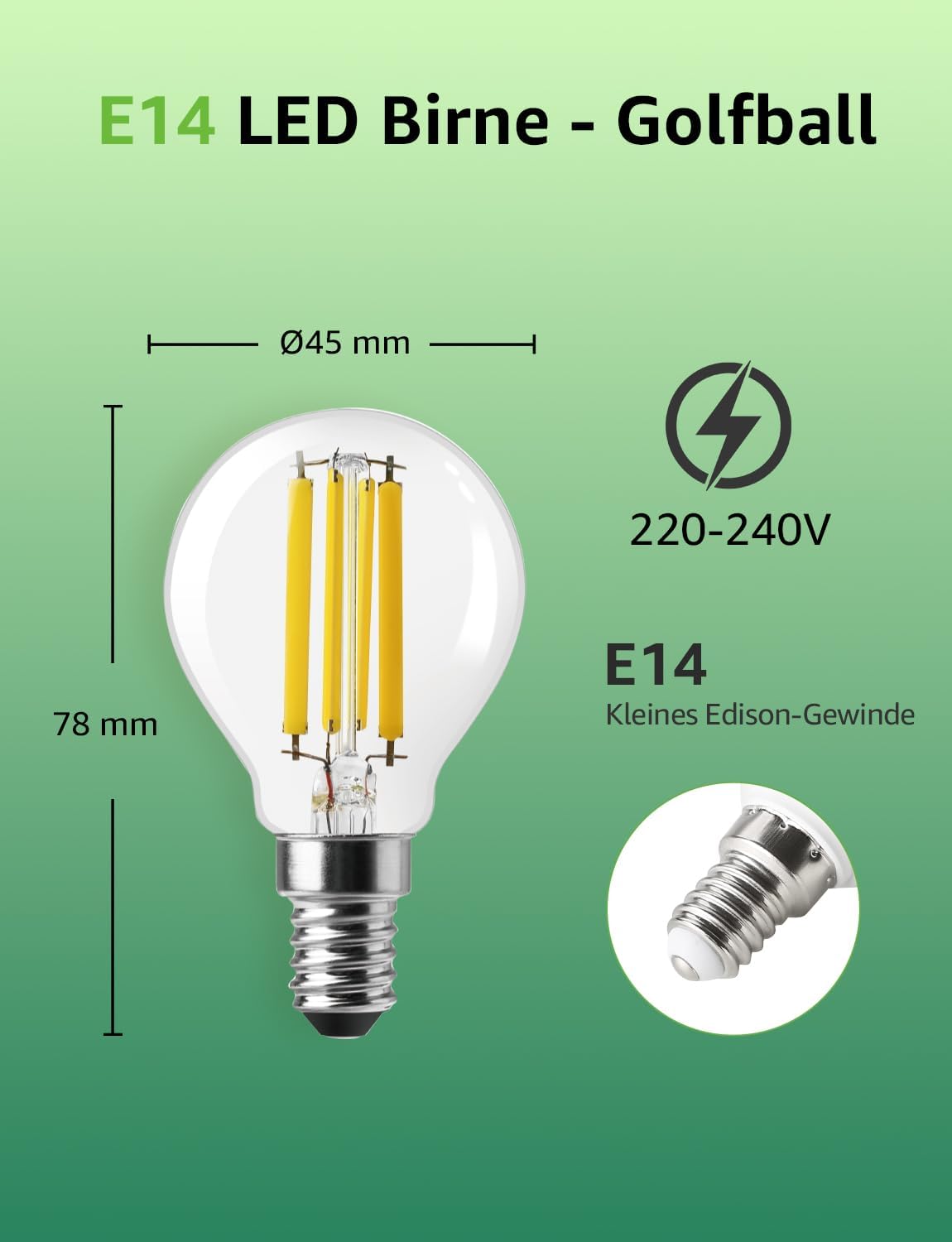 Lepro Energieklasse A E14 LED warmweiss Lampe 2.2W 470 Lumen P45 2700K Warmweiß LED Glühbirne,entspricht 40W Glühlampe,300° Abstrahlwinkel Nicht Dimmbar Energiesparlampe, 2er-Pack
