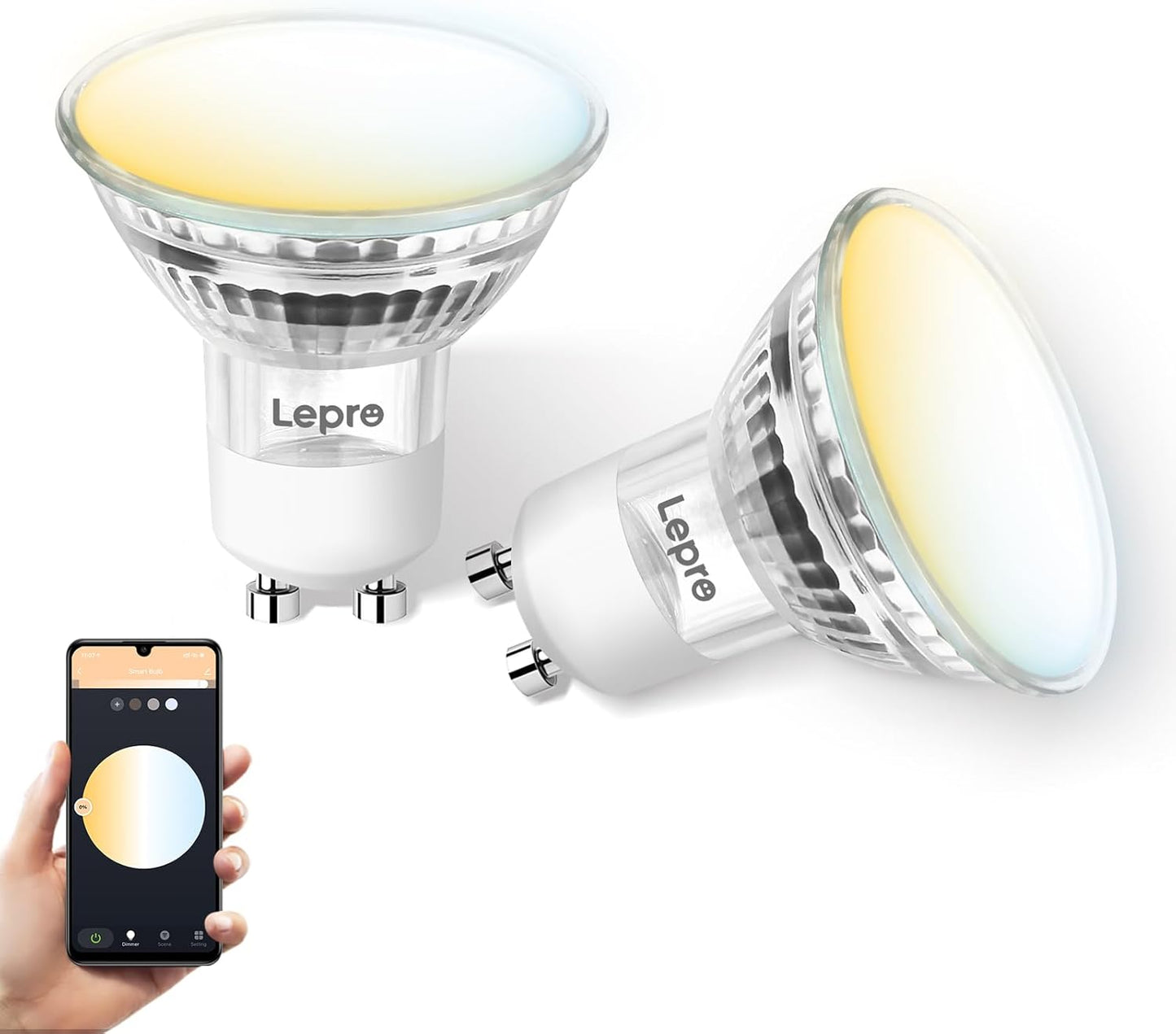 Lepro GU10 Smart Lampe, Wlan Alexa Glühbirnen, Wifi LED Leuchtmittel, 2 Pack (4.5W = 50W, Dimmbare Weiß 2700K-6500K per App oder Sprache), Kompatibel mit Alexa Echo, Google Home