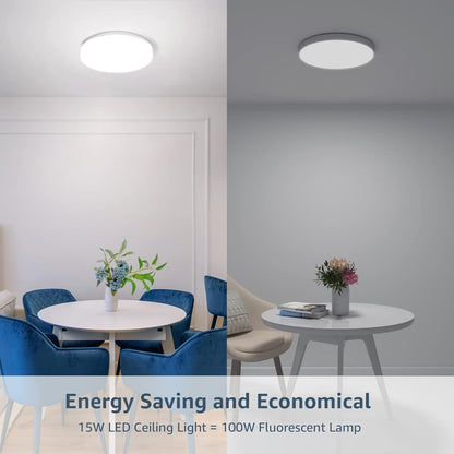 LE Deckenlampe 15W, LED Deckenleuchte IP54 Wasserfest, 3000K 1500LM Badezimmer Lampe, Rund Badlampe Decke, ideal für Bad Schlafzimmer Flur Küche Wohnzimmer Balkon, Kaltweiß, Ø22cm