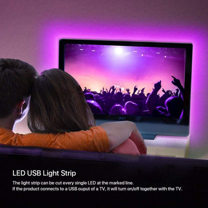 LE RGB Streifen Selbstklebend, TV Hintergrundbeleuchtung USB LED Strip mit 60 Stück 5050 LEDs, IP65 Wasserdicht, 2m LED Band für 40-60 Zoll TV für Raumausstattung Dekoration LED Fernseher Beleuchtung