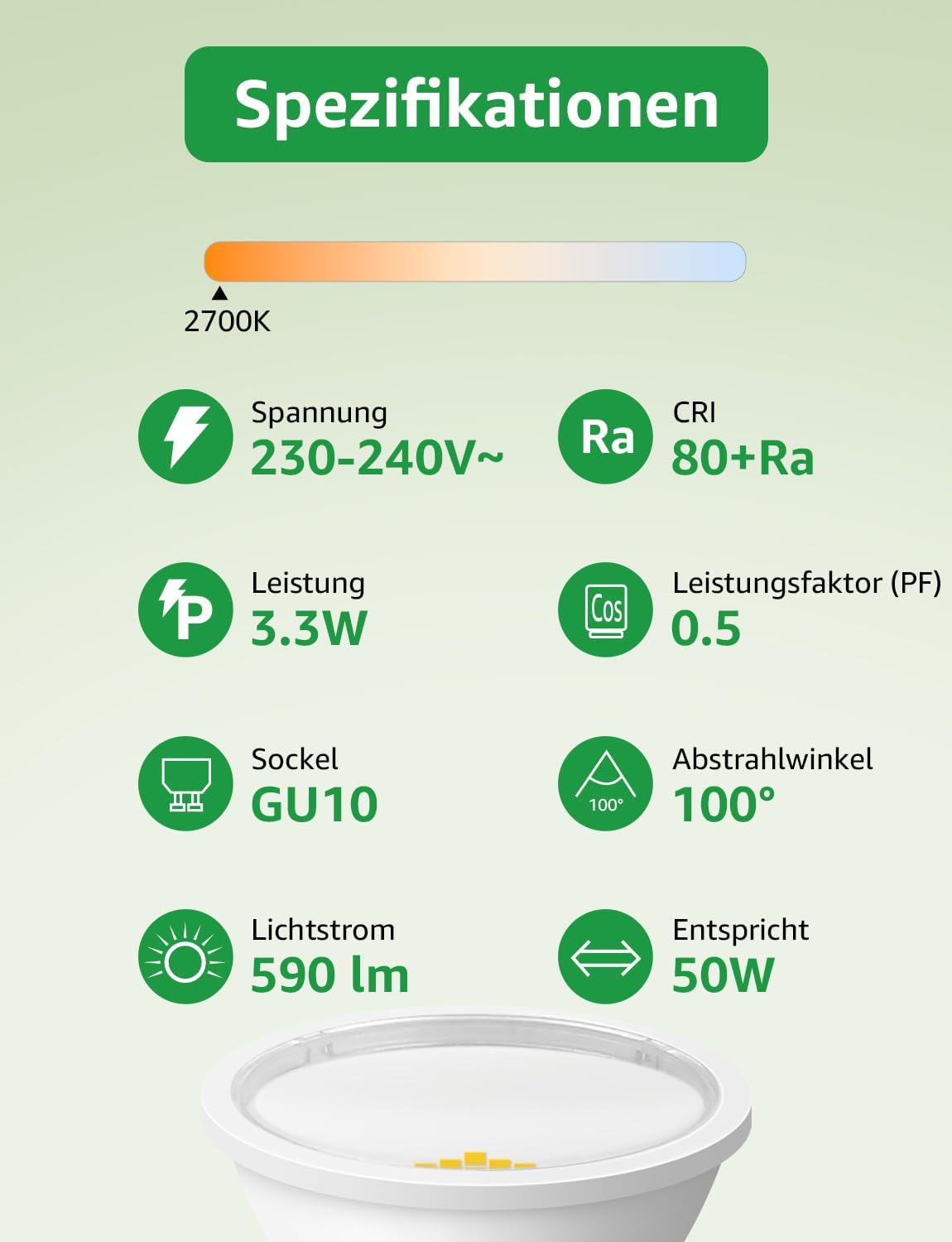 Lepro Energieklasse A GU10 LED Warmweiss Lampe, 3.3W 2700K Warmwei? 590 lm, Nicht Dimmbar, 100¡ã Abstrahlwinkel, Energiesparendes GU 10 LED Leuchtmittel f¨¹r Flur, Wohnzimmer, Schlafzimmer, 5 St¨¹ck